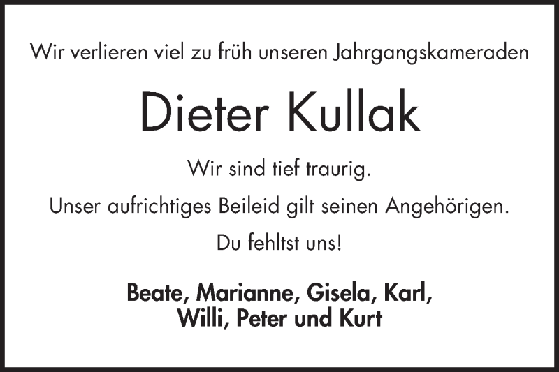  Traueranzeige für Dieter Kullak vom 01.03.2018 aus Bergsträßer Anzeiger