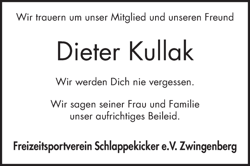 Traueranzeige für Dieter Kullak vom 28.02.2018 aus Bergsträßer Anzeiger