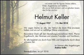 Traueranzeige von Helmut Keller von Bergsträßer Anzeiger