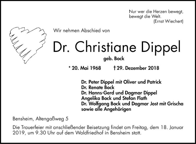  Traueranzeige für Christiane Dippel vom 12.01.2019 aus Bergsträßer Anzeiger