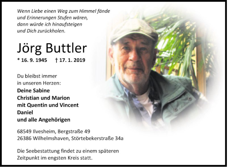  Traueranzeige für Jörg Buttler vom 26.01.2019 aus Mannheimer Morgen