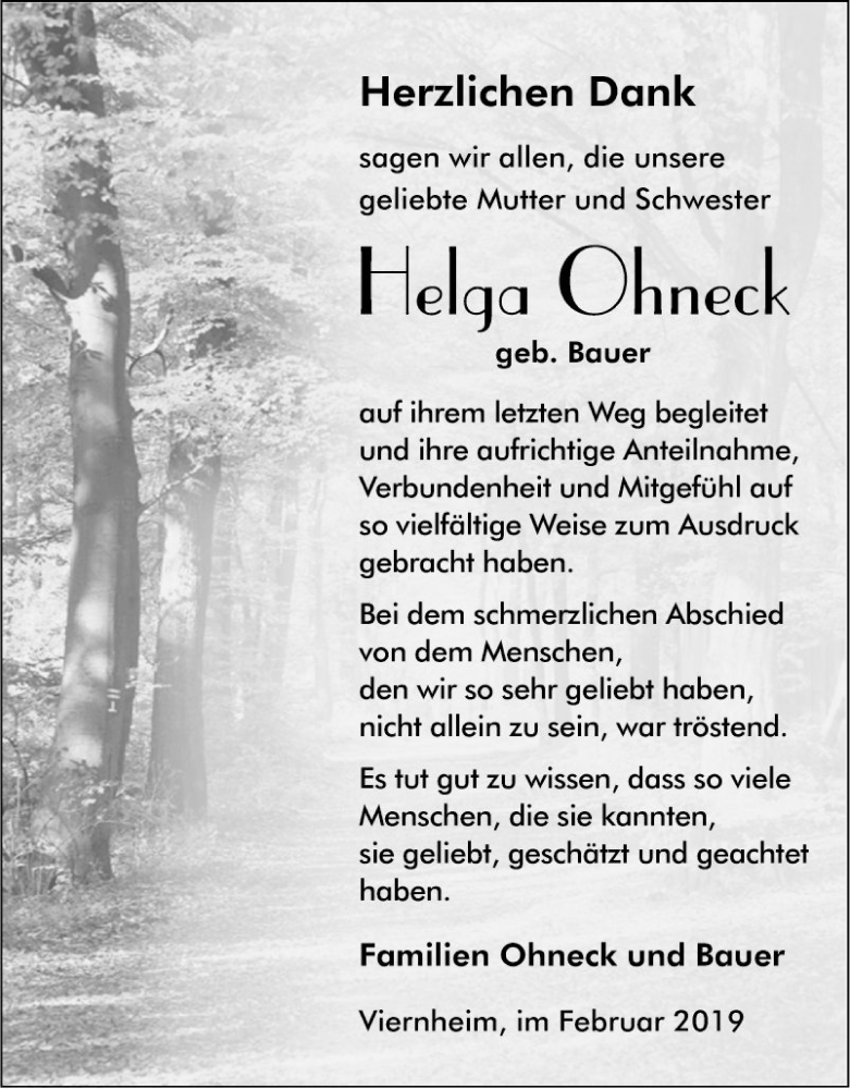  Traueranzeige für Helga Ohneck vom 02.03.2019 aus Südhessen Morgen