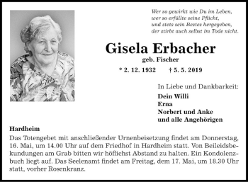 Traueranzeige von Gisela Erbacher von Fränkische Nachrichten