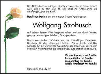 Traueranzeige von Wolfgang Strobusch von Bergsträßer Anzeiger