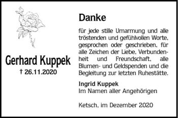 Traueranzeige von Gerhard Kuppek von Schwetzinger Zeitung