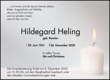 Traueranzeige von Hildegard Heling von Bergsträßer Anzeiger