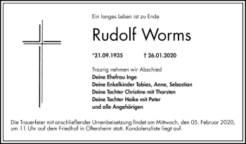 Traueranzeige von Rudolf Worms von Mannheimer Morgen