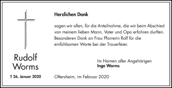 Traueranzeige von Rudolf Worms von Schwetzinger Zeitung
