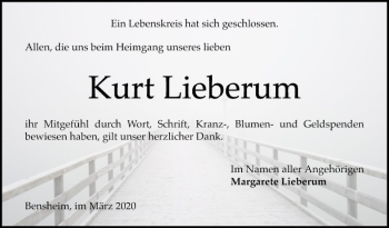 Traueranzeige von Kurt Lieberum von Bergsträßer Anzeiger