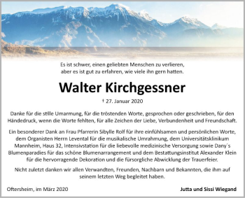Traueranzeige von Walter Kirchgessner von Schwetzinger Zeitung