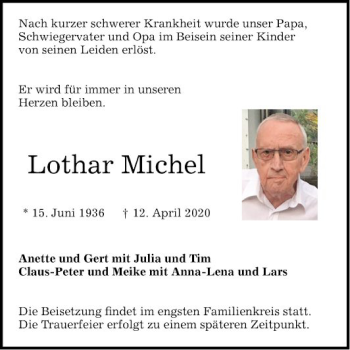 Traueranzeige von Lothar Michel von Mannheimer Morgen