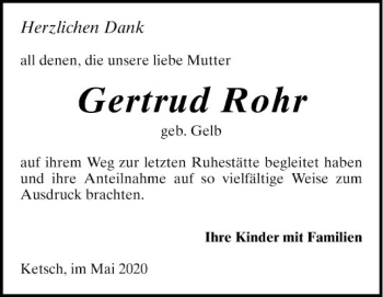 Traueranzeige von Gertrud Rohr von Schwetzinger Zeitung