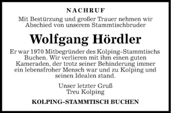Traueranzeige von Wolfgang Hördler von Fränkische Nachrichten