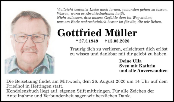 Traueranzeige von Gottfried Müller von Fränkische Nachrichten