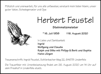Traueranzeige von Herbert Feustel von Bergsträßer Anzeiger