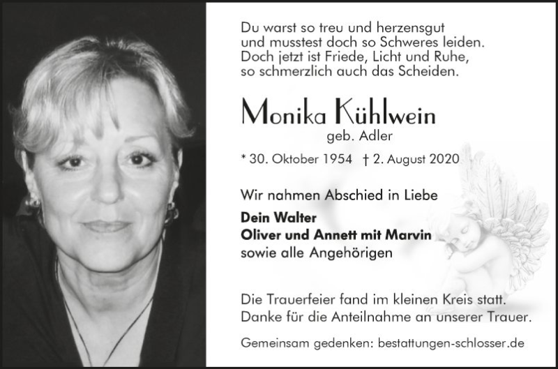  Traueranzeige für Monika Kühlwein vom 13.08.2020 aus Südhessen Morgen