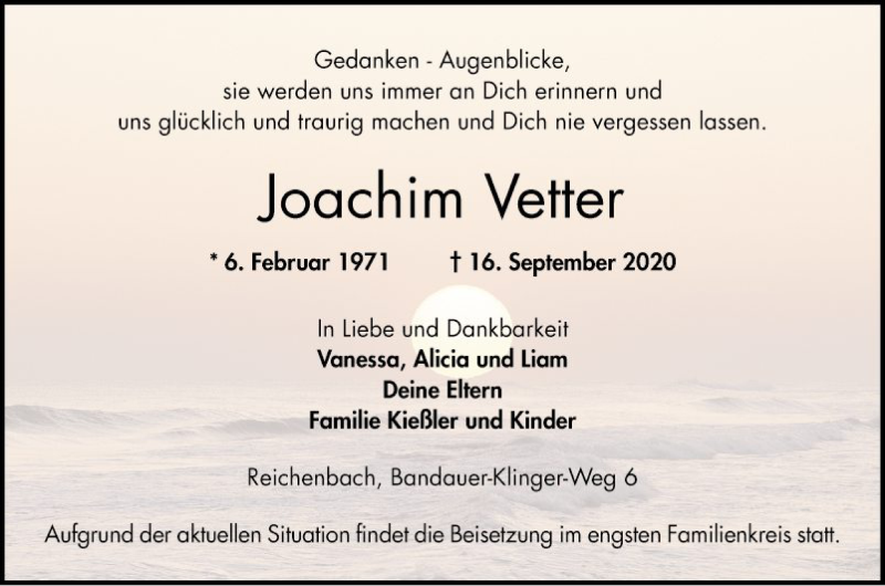  Traueranzeige für Joachim Vetter vom 19.09.2020 aus Bergsträßer Anzeiger
