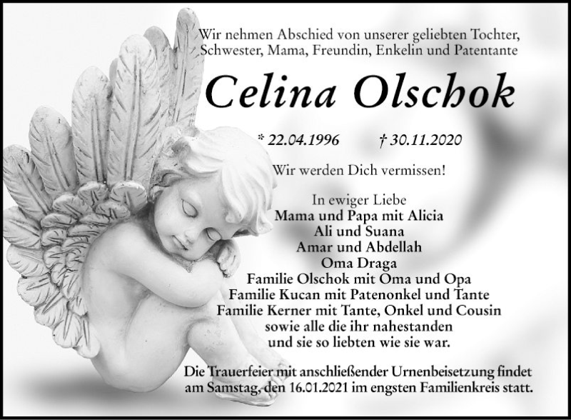  Traueranzeige für Celina Olschok vom 14.01.2021 aus Schwetzinger Zeitung