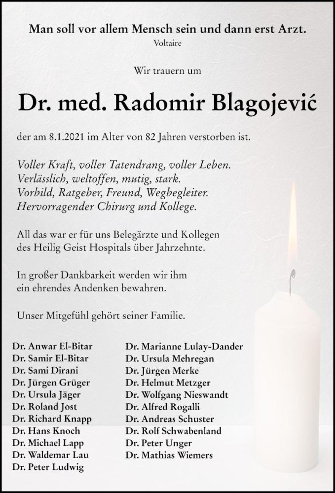  Traueranzeige für Radomir Blagojevic vom 16.01.2021 aus Bergsträßer Anzeiger