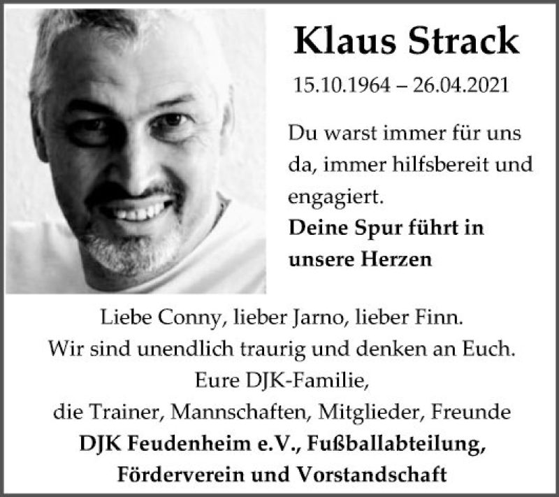  Traueranzeige für Klaus Strack vom 08.05.2021 aus Mannheimer Morgen