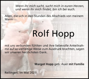 Traueranzeige von Rolf Hopp von Schwetzinger Zeitung