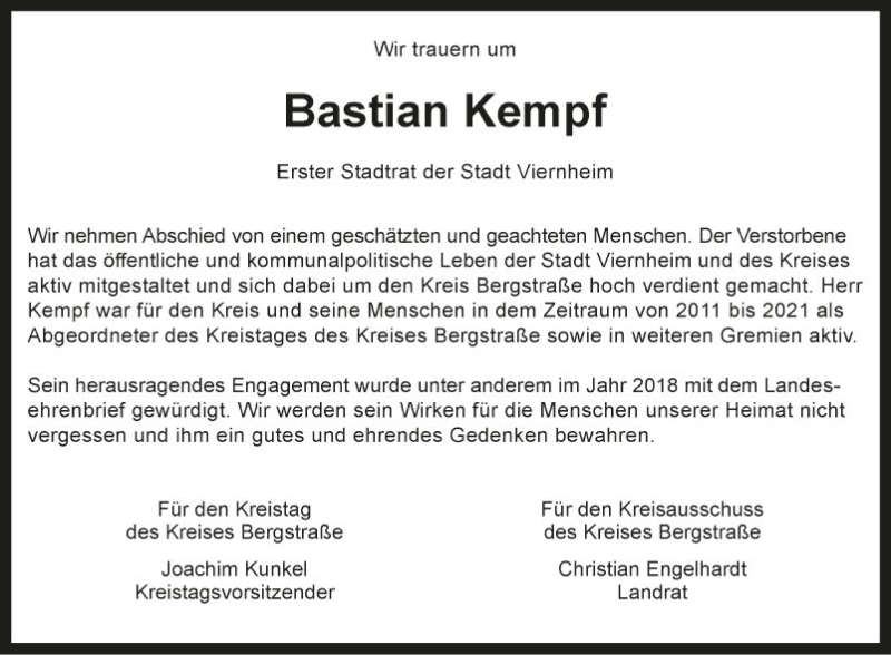  Traueranzeige für Bastian Kempf vom 17.06.2021 aus Südhessen Morgen