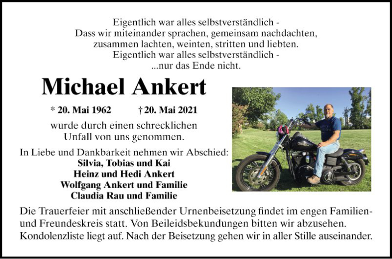  Traueranzeige für Michael Ankert vom 12.06.2021 aus Bergsträßer Anzeiger