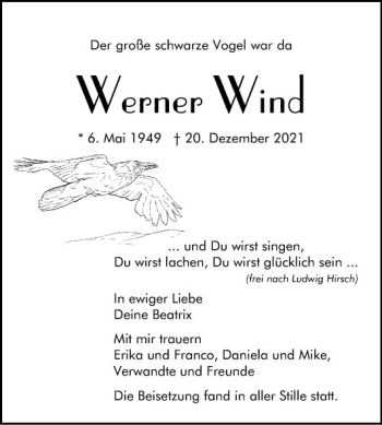 Traueranzeige von Werner Wind von Südhessen Morgen