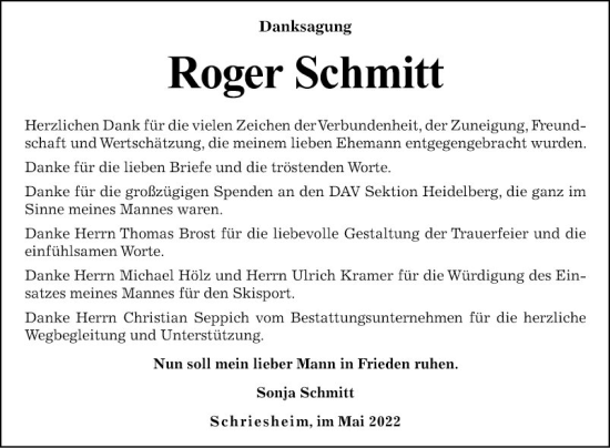 Traueranzeige von Roger  Schmitt von Mannheimer Morgen