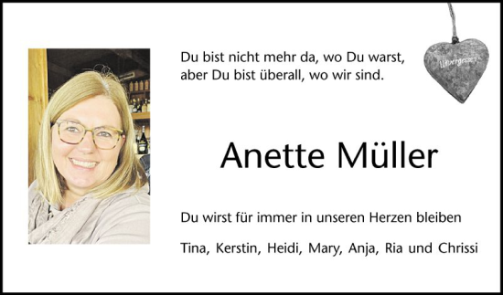 Traueranzeige von Anette Müller von Bergsträßer Anzeiger