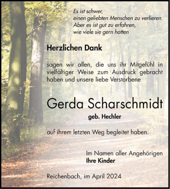 Traueranzeige von Gerda Scharschmidt von Bergsträßer Anzeiger