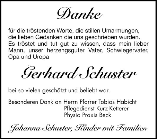 Traueranzeige von Gerhard Schuster von Schwetzinger Zeitung