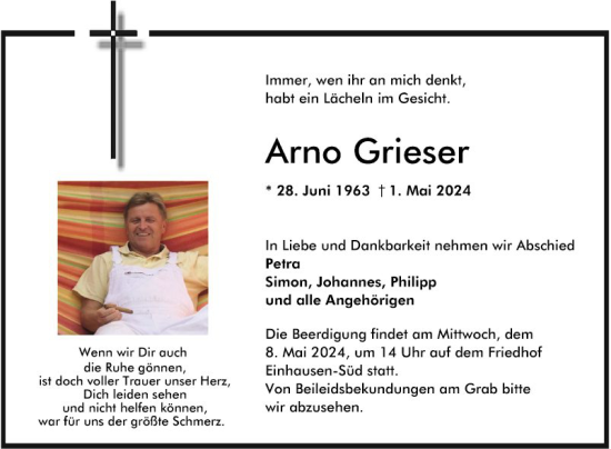 Traueranzeige von Arno Grieser von Bergsträßer Anzeiger